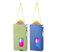 Cool Lighter, Wide Flame Lighter,With Seven Hole Outlet, Transparent Led Visible Gas Window, Vintage Shake Lighters With Visible Gas Tank And Adjustable Flame Dial (Fuel Not Included)(2-pack blue and