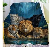 Cool Lion Leopard Tiger Blanket Gifts for Tiger Lovers Women Men Adults Soft Plush Rainforest Lions Leopards Tigers Throw Blankets for Bed Travel Birthday 50"X60"INCH