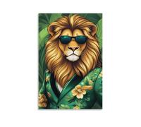 Cool Lion Wall Art Funny Animal Poster Hipster Lion with Sunglasses And Green Suit for Men’s Room Living Room Or Office Decor Abstract Jungle Animal Print Gift 20x30inch Unframe