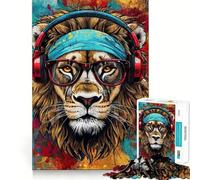 Cool Lion with Headphones Jigsaw Puzzles1000 Pieces Sharp Mind, Accurate Cut, Family Activity, (38x52cm)