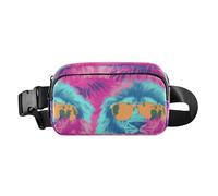 Cool Lions Tropical Peach Purple Fashionable Fanny Waist Pack for Women Men Teens Mini Chest Belt Bum Bag with Adjustable Strap for Workout Running Hiking, Cool Lions Tropical Peach Purple, One Size