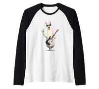 Cool Llama Playing Guitar Retro Style Rock Music Design Raglan Baseball Tee