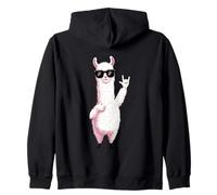 Cool Llama Rock Hand Sign Sunglasses Animal Graphic And Zip Hoodie