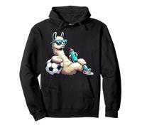 Cool Llama Soccer Player With Sunglasses And Water Bottle Pullover Hoodie