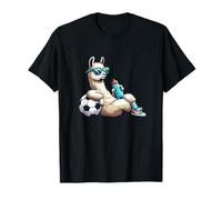 Cool Llama Soccer Player with Sunglasses and Water Bottle T-Shirt