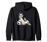 Cool Llama Soccer Player With Sunglasses And Water Bottle Zip Hoodie