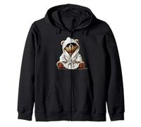 Cool Looking Teddy Bear in Bathrobe for Adults and Kids Zip Hoodie