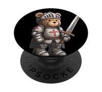 Cool Looking Teddy Bear in Iron Armor for Knight Sword Fans PopSockets Adhesive PopGrip