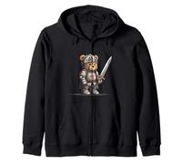 Cool Looking Teddy Bear in Iron Armor for Knight Sword Fans Zip Hoodie