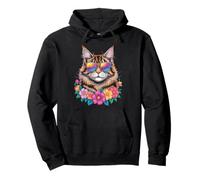 Cool Maine Coon Cat With Sunglasses And Flowers Pullover Hoodie