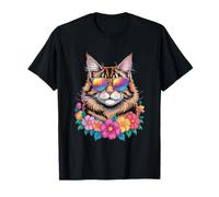 Cool Maine Coon Cat with Sunglasses and Flowers T-Shirt