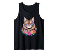 Cool Maine Coon Cat with Sunglasses and Flowers Tank Top