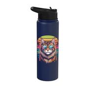 Cool Maine Coon Cat with Sunglasses Sunset Vibes Stainless Steel Insulated Water Bottle