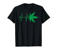 Cool Marijuana Weed Cannabis Leaf Heartbeat Men & Women T-Shirt, Men, Black, Medium