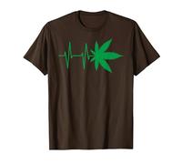 Cool Marijuana Weed Cannabis Leaf Heartbeat Men & Women T-Shirt, Men, Brown, X-Large