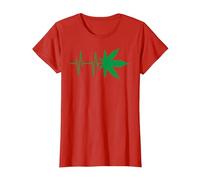 Cool Marijuana Weed Cannabis Leaf Heartbeat Men & Women T-Shirt, Women, Red, Medium