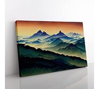 Cool Mist Mountains Vol.1 Canvas Wall Art Print Ready to Hang, Framed Picture for Living Room Bedroom Home Office Décor, 50x35 cm (20x14 Inch)