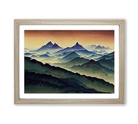 Cool Mist Mountains Vol.1 Framed Print | A4 Oak Framed Wall Art | Ready to Hang | Modern Landscape Picture | Living Room Bedroom Lounge Office