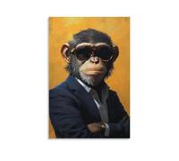 Cool Monkey Wall Art Funny Chimpanzee in Suit with Sunglasses on Yellow Background Modern Pop Art Decor Man Cave Office Bar Teen Boy Room Accent Gift 24x36inch Unframe