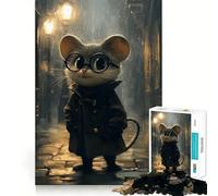 Cool Mouse in Coat on Rainy Street Adults 1000 Piece Jigsaw Puzzle Decompress Game, Bright Hue, Playful Challenge, Night Fun (50x75cm)