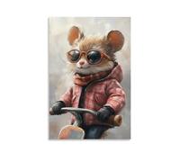 Cool Mouse Wall Art Hipster Animal Illustration Print with Sunglasses And Scooter in Urban Street Style Trendy Funny Cartoon Artwork Kids Room Nursery Playroom Decor on Canvas Gift 16x24inch Unframe