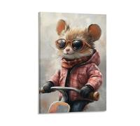 Cool Mouse Wall Art Hipster Animal Illustration Print with Sunglasses And Scooter in Urban Street Style Trendy Funny Cartoon Artwork Kids Room Nursery Playroom Decor on Canvas Gift 16x24inch Frame