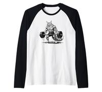 Cool Muscular Maine Cat Bodybuilder Fitness Power Gym Raglan Baseball Tee