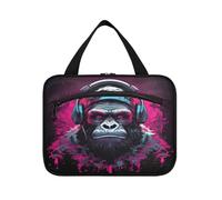 Cool Music Pink Gorilla Hanging Travel Toiletry Cosmetic Makeup Bag Large Capacity Foldable Storage Wash Bags for Women Girls Bathroom