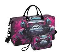 Cool Music Pink Gorilla Travel Duffel Bags Gym Bag Weekender Handbag with Toiletry Bag for Women Girls Men