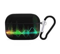 Cool Music Sound Wave for Airpod Pro Case Cover Hard Shell Full Drop Protection Cover with Keychain Compatible with AirPod Pro 2nd/1st Generation, Front LED Visible,Black
