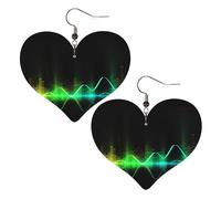 Cool Music Sound Wave Heart Earrings Faux Leather Double Sided Drop Dangle Earrings Fashion Lightweight Jewelry Gifts For Women'S Ear Accessories, One Size, Faux Leather, No Gemstone