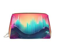 Cool Music Sound Wave Leather Hand-Held Zipper Makeup Bag Cute Make Up Case Large Wide-Open Pouch Pen Case
