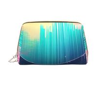 Cool Music Sound Wave Leather Hand-Held Zipper Makeup Bag Storage Bag for Miscellaneous Items Pen Case