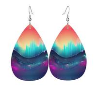 Cool Music sound wave Print Leather Dangle Earrings Lightweight