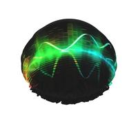 Cool Music sound wave Shower Cap for Women Men Large Waterproof Shower Bonnet Elastic Band Bathing Hair Hat Spa Salon Caps Double Layered Reusable Bath Caps for Long Hair, Braids