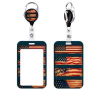 Cool Navy Blue American Flag ID Badge Holder Retractable Badge Holder Reel Clip with ID Holder for ID Badges Keys for Women Men Kids Teachers Vertical Work ID Holder Heavy Duty Retractable Keychain