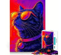 Cool Neon Cat with Sunglasses 1000 Piece Jigsaws for Teenagers Puzzle Casual Game, Good Thick, Fun Play, Home Display (50x75cm)