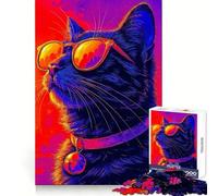 Cool Neon Cat with Sunglasses Jigsaw Puzzles for Teenagers 1000 Piece Calm Daily, Indoor Play, Joyful Challenge, Night Game (38x26cm)