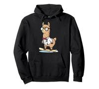 Cool Nerdy Llama On Snowboard Funny Winter Pullover Hoodie