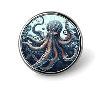 Cool Octopus Badges Decorative, Durable Aluminum Alloy Round Badge, Lightweight Button Brooch for Shirts, Jackets, Hats, Uniforms 1"