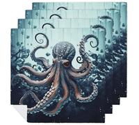 Cool Octopus Cloth Napkin for Restaurant, Reusable Cloth Napkins for Hotel, Washable Square Table Napkins 4 PCS for Kitchen, Soft Dinner Napkin for Wedding, Party