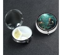 Cool Octopus Diver Pill Box 3 Compartment Round Portable Pill Case for Pocket or Purse Small Weekly Medicine Planner Travel Pillbox with Mirror Decorative Metal Vitamin Holder Gifts