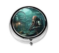 Cool Octopus Diver Print Pill Box 3 Compartments Round Pill Organizer Metal Waterproof Portable Pill Case for Pocket or Purse Vitamin/Fish Oil/Pills/Supplements
