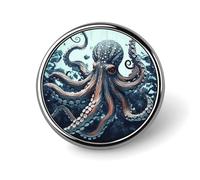 Cool Octopus Round Brooch Pin Aluminum Alloy Badge Pin Personalized Lapel Pin with Smooth Edges Fashion Accessories for Shirts Jackets