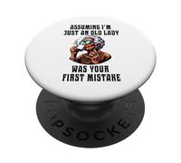 Cool Old Lady Drinking Coffee Rock N Roll Older Woman Funny PopSockets Adhesive PopGrip