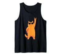 Cool Orange Cat Rock Hand Sign Sunglasses Graphic and Roll Tank Top