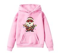 Cool Outfit Santa Claus with Heart-Shaped Sunglasses Christmas Kids Hoodie Pullover Horses Girls, pink, 13- 14 Years