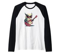Cool Owl Shredding on an Electric Guitar Costume Raglan Baseball Tee