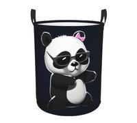 Cool Panda print Circular Hamper Waterproof Storage Bin Organizer Basket Laundry Hamper With Handles For Clothes Toys Small