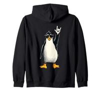 Cool Penguin Rock Hand Sign Sunglasses Animal Graphic And Zip Hoodie